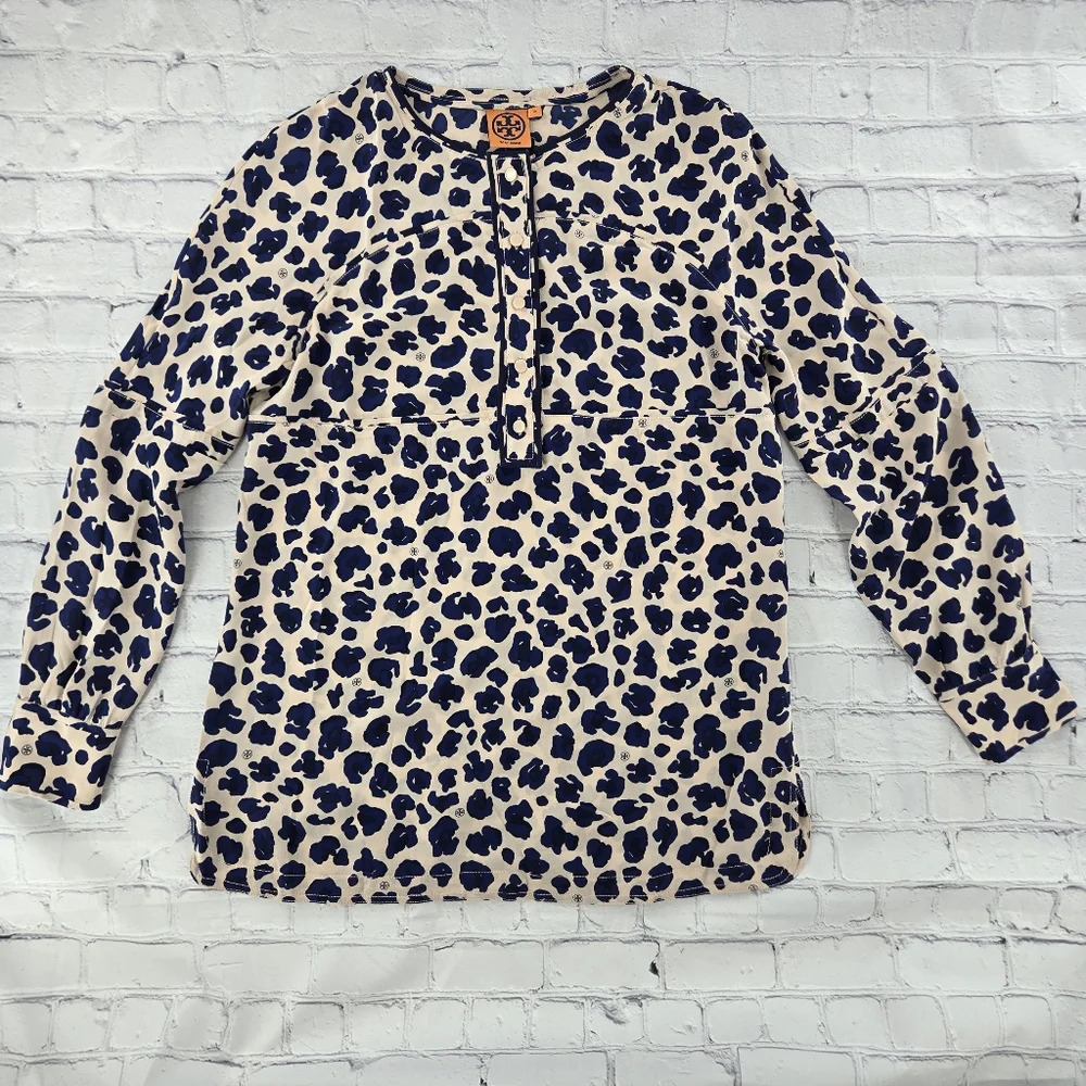 Tory Burch Silk Cheetah Print Long Sleeve Tunic Size 12